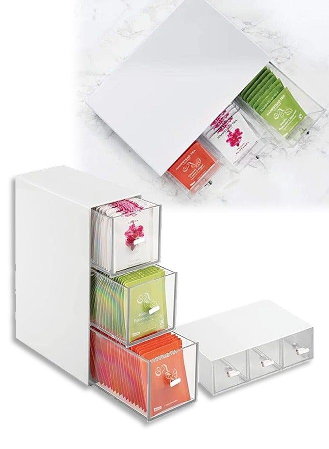 DUNISO علبة شاي 2 قطعة، منظم أكياس الشاي، صندوق تخزين الشاي بـ 3 أقسام، حاوية صندوق الشاي، صندوق تخزين الشاي للخزانة، سطح الطاولة، لحفظ أكياس الشاي، كبسولات القهوة، عبوات التوابل، السكر - Image 1